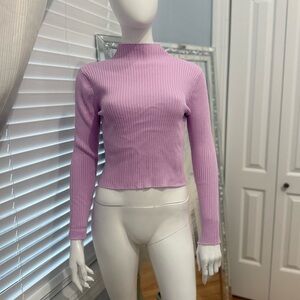 Women's Ribbed Lilac Long Sleeve Top